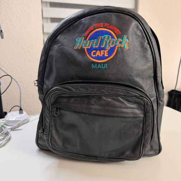 Vintage Y2K Hardrock Cafe Maui Leather Backpack Save The Planet 90’s 3 Zipper - Picture 3 of 13